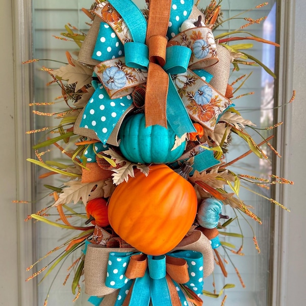 Teal fall swag wreath, swag wreath, fall swag wreath, teal fall wreath, fall teal swag wreath, turquoise fall wreath, turquoise swag wreath