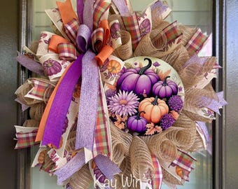 Fall wreath, fall wreaths, purple fall wreath, purple fall wreaths, purple fall front door wreath, purple fall front door decor