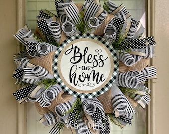 Farmhouse wreath, everyday wreath, everyday farm house wreath, bless our home wreath