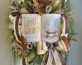 Nativity wreath, nativity wreaths, nativity Christmas wreaths, Christmas wreaths, Joy to the World wreaths, religious wreath