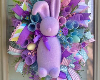 Easter bunny wreath, flocked Easter bunny wreath, flocked Easter bunny, Easter wreath, bunny wreath, purple Easter bunny wreath, Easter