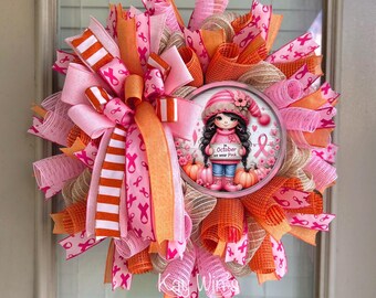 Fall wreath, breast cancer awareness wreath, fall breast cancer awareness wreath, in October we wear pink