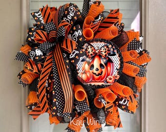 Halloween wreath, Halloween wreaths, Halloween jackolantern wreath, Halloween attachments for wreaths, Halloween spooky wreaths