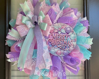 Pastel Christmas wreath, pink purple blue Christmas wreath, pastel Christmas wreaths, pink Christmas wreaths, bakery Christmas wreath