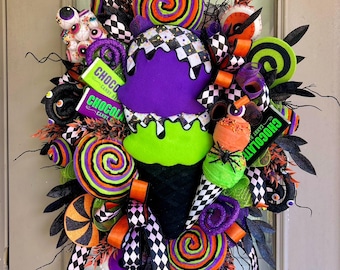 Halloween wreath, XL Halloween wreath, ice cream Halloween wreath, eyes Halloween wreath, scary Halloween wreath, spooky Halloween wreath