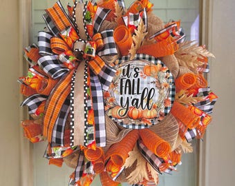 Fall wreath, plaid fall wreath, buffalo plaid fall wreath, fall wreaths, black and white fall wreath, autumn wreath, autumn wreaths