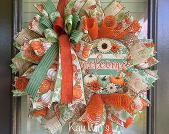 Fall wreath, fall wreaths, sage green fall wreath, sage fall wreaths, sage green autumn wreath, fall door decor, green fall wreaths, fall