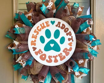 Dog wreath, rescue dog wreath, adopt dog wreath, paw print wreath, pet wreath, foster a dog wreath