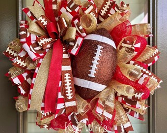 Red and gold football wreath, gold and red football wreath, football wreaths, red football wreath, gold football wreaths