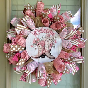 Country girl wreath, cowgirl wreath, cowgirl boots wreath, pink wreath, cowgirl welcome wreath