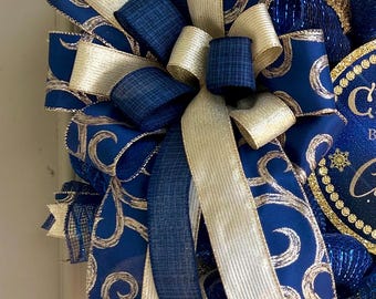 Nativity bow, blue and gold Christmas bow, Christmas bows, Christmas nativity bows