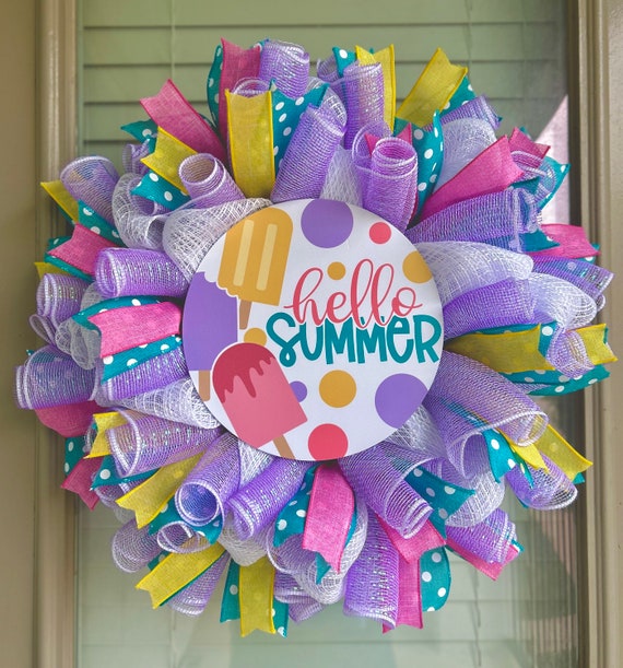 Hello summer wreath, Popsicle wreath, popsicle summer wreath, spring wreath, colorful wreath, bright colored wreath, welcome summer wreath