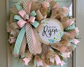 Easter wreath, he is risen wreath, he has risen wreath, Easter wreaths, Easter he has risen wreath, Easter front door wreath, Easter decor