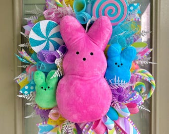 sugar bunny wreath, pink sugar bunny wreaths, pink sugar bunny wreath, sugar bunny wreath, plush sugar bunny decor, sugar bunny decor
