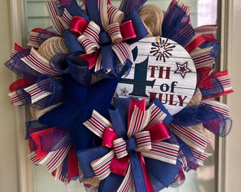 Patriotic wreath, 4th of July wreath, July 4th wreath, flocked star patriotic wreath, Patriotic 4th of July wreath, burlap patriotic wreath