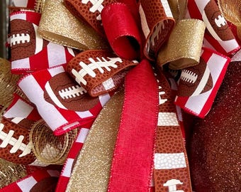 Red and gold football bow, football bow, football bows, gold and red football bow, football bow red and gold