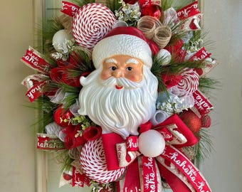 Santa Wreath, Santa attachment wreath, Santa Christmas wreath, Christmas Santa wreaths
