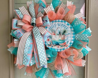 Beach wreaths, nautical wreath, beach wreath, hello summer wreath, nautical wreaths, beach summer wreaths, teal wreaths, beach nautical