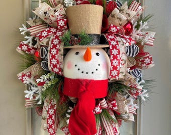 Snowman wreath, snowman head wreath, snowman Christmas wreath