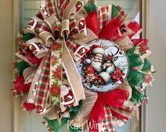 Santa wreath, Christmas wreath, Santa Christmas wreath, reindeer Christmas wreath, Christmas wreaths