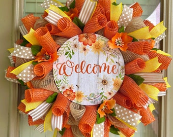Everyday spring wreath, orange spring wreath, yellow spring wreath, home spring wreath, welcome wreath, spring welcome wreath, home wreath