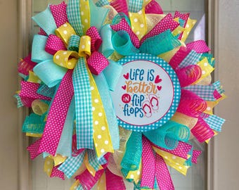 Summer flip flop wreath, summer flip flops wreath, summer flip flops wreaths, summer wreaths, spring wreaths, flip flop summer decor