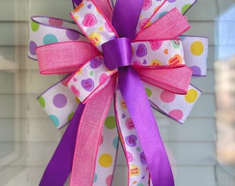 Valentines bow, conversation heart bow, sweet tart bow, conversation heart valentines bow