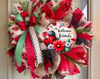 Ladybug wreath, ladybug spring wreath, ladybug summer wreath, ladybug front door wreath, ladybug wreaths, ladybug spring decor, ladybugs