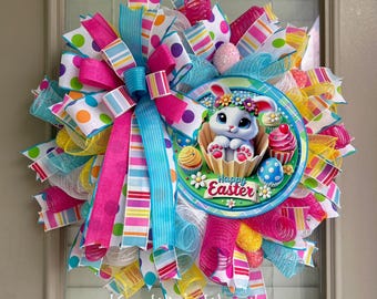 Happy Easter wreath, Easter wreaths, Easter bunny wreaths, spring wreath