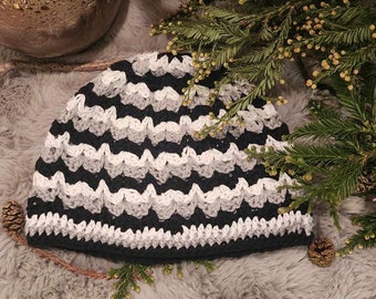 Handmade Colorful Crotchet Beanie.  Colorful Crotchet Hat. Black, Gray, and White.   Fits normal.