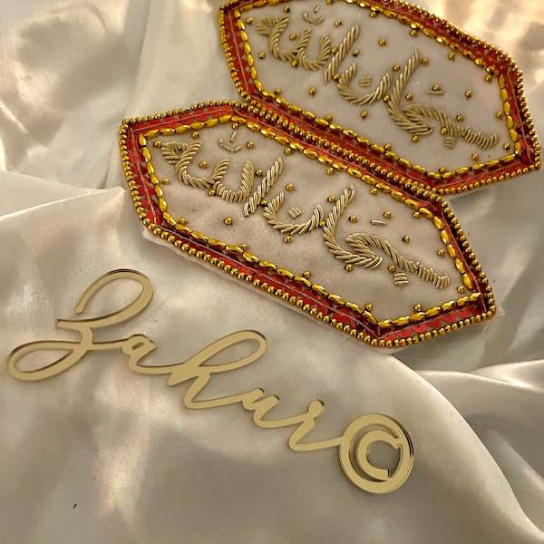 SubhanAllah Black Velvet Embroidered Bride & Groom Imam Zamin (Nikaah Shaadi Wedding Gifts Ceremony) Hand Crafted Arm Band