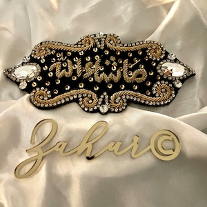 Black Velvet Embroidered Bride & Groom Imam Zamin (Nikaah Shaadi Wedding Gifts Ceremony) Hand Crafted MashaAllah Arm Band