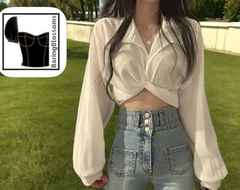 Long Sleeve Blouse | Cute Women's Top | Fashionable Cropped Shirt