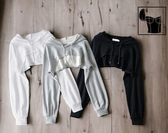 Sweat à capuche court pour femme | Sweat-shirt en coton à manches longues | Vêtements d'extérieur élégants