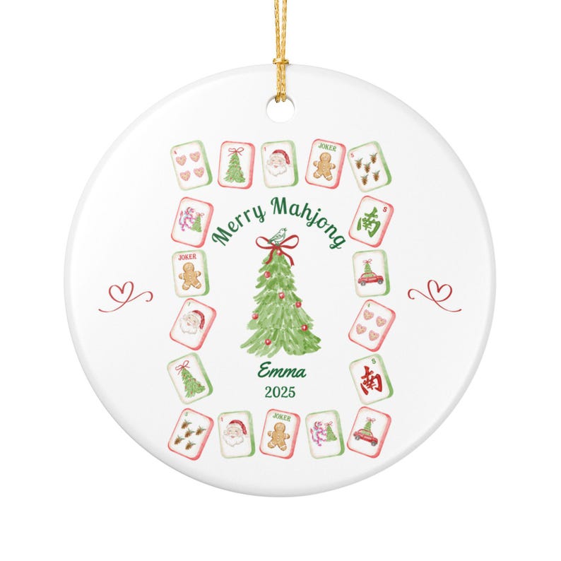 Personalized Mahjong Christmas Ornament, Ceramic Keepsake imagen 2