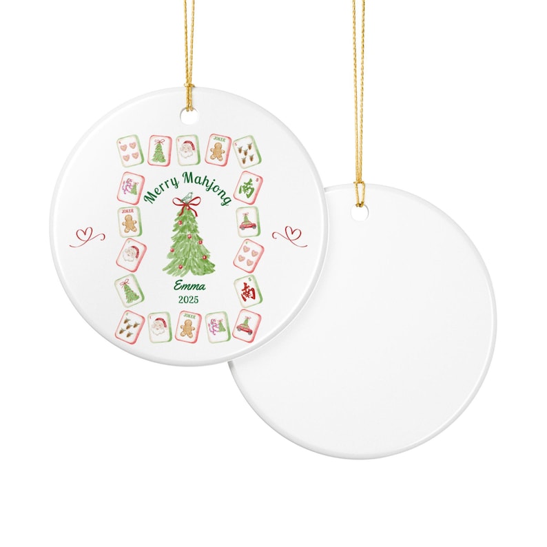 Personalized Mahjong Christmas Ornament, Ceramic Keepsake imagen 4