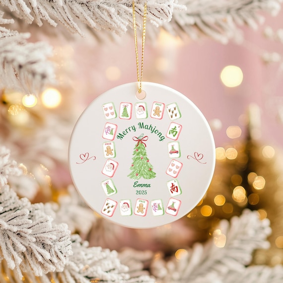 Personalized Mahjong Christmas Ornament, Ceramic Keepsake
