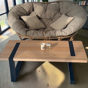 Solid Ash Coffee Table, Industrial Wood and Metal Table, Modern Living Room Furniture, Rustic Rectangular Center Table