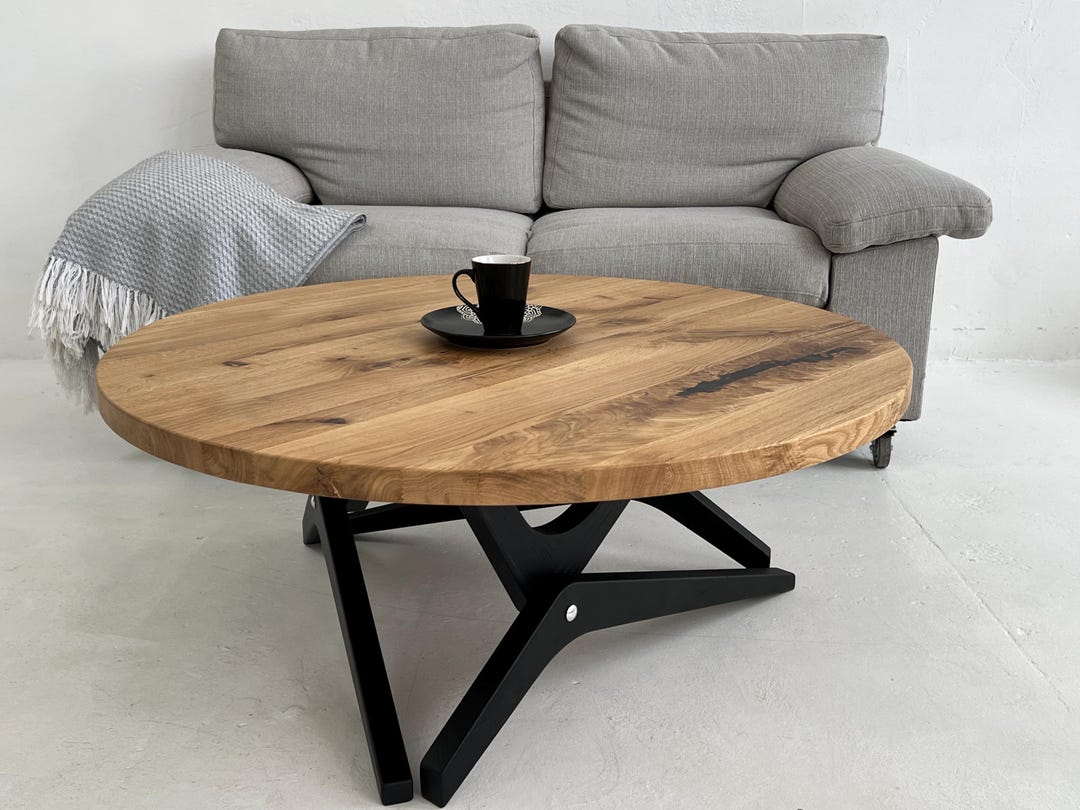 Round Oak Coffee Table: Height Adjustable 2-in-1 Transformer - Etsy