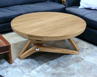 Round Lift Top Coffee Table, Adjustable Height Dining Table, Convertible Wood Table, Oak Transforming Table, Floor Low Table
