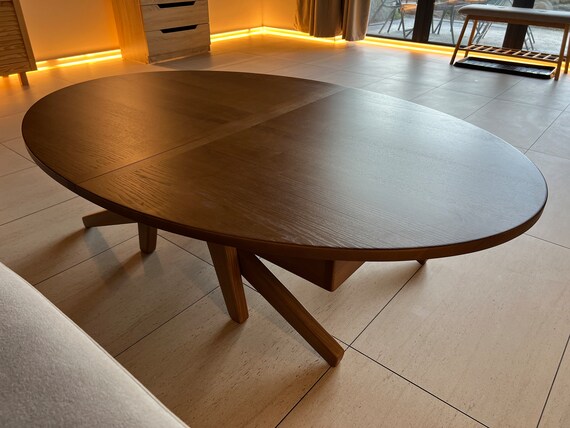 Trafo-Tisch 4 in 1, Schiebetisch, Esstisch oval, Couchtisch, Tisch aus Eichenholz, vergrößerter Tisch, Gästetisch, höhenverstellbar