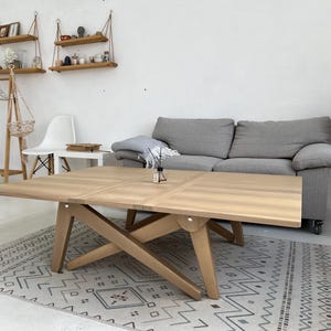 Transformer table 4 in 1, sliding table, dining table, coffee table, oak table, oval table, enlarged table, guest table, adjustable height