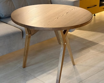 Round Transformer Table, Adjustable Height Coffee to Dining Table, 2-in-1 Lift Top Extendable Table, Space Saving Ash Wood