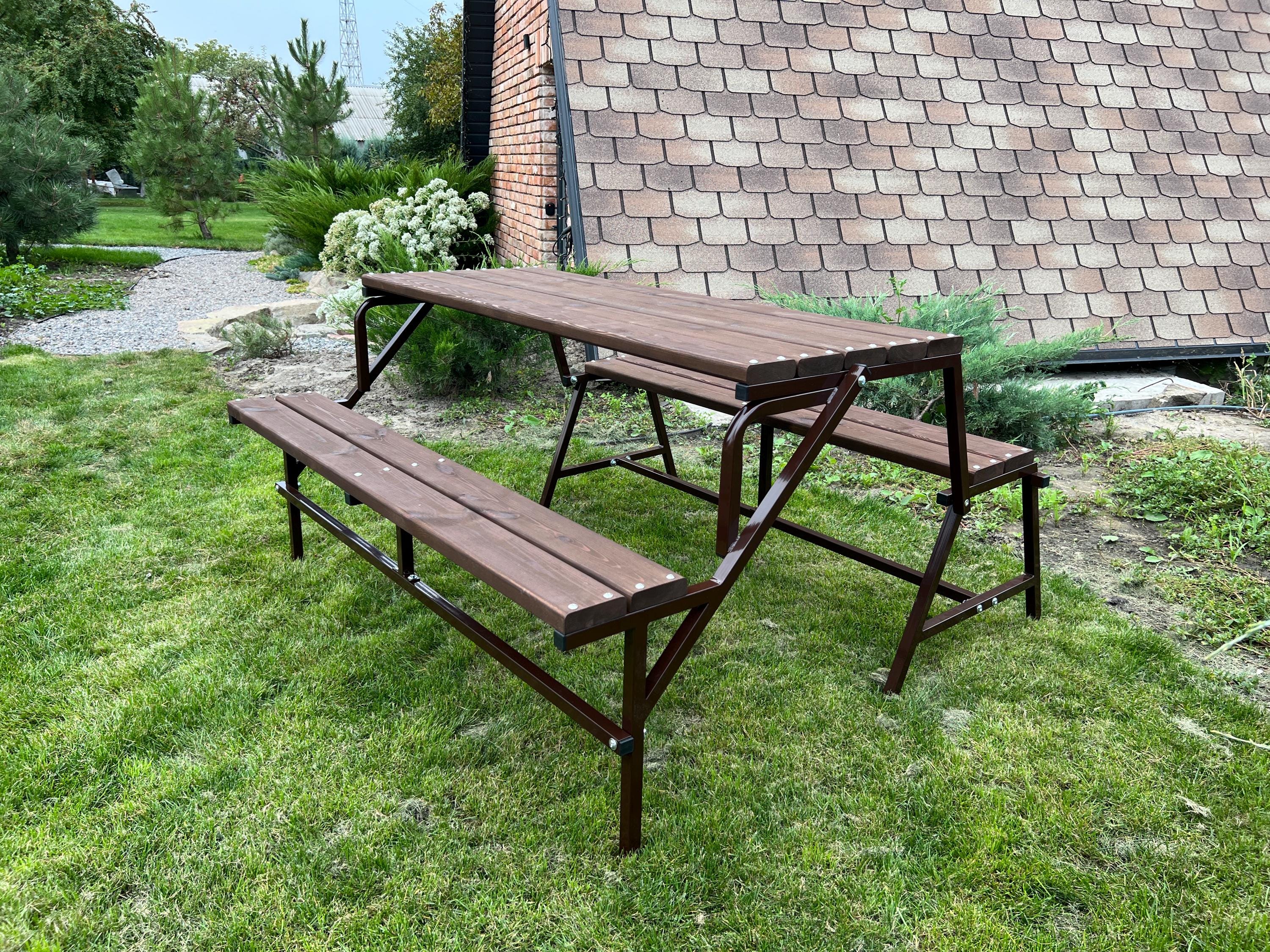 2×4材 可動式ベンチ 変身　トランスフォーマーベンチ　イス付テーブル キャンプ BBQ アウトドア 　テーブル ベンチ 新品 DIY] Transformable furniture! A two-person bench becomes a four
