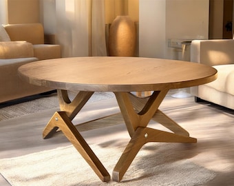 Mesa de centro redonda con tapa elevable que se convierte en mesa de comedor, mesa convertible 2 en 1, mesa de altura ajustable, muebles para espacios pequeños, mesa de madera de fresno.