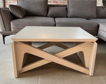 White table | coffee table | white wood | transformer table 2in1 dining/coffee | dining table | height adjustment | narrow table | ash wood