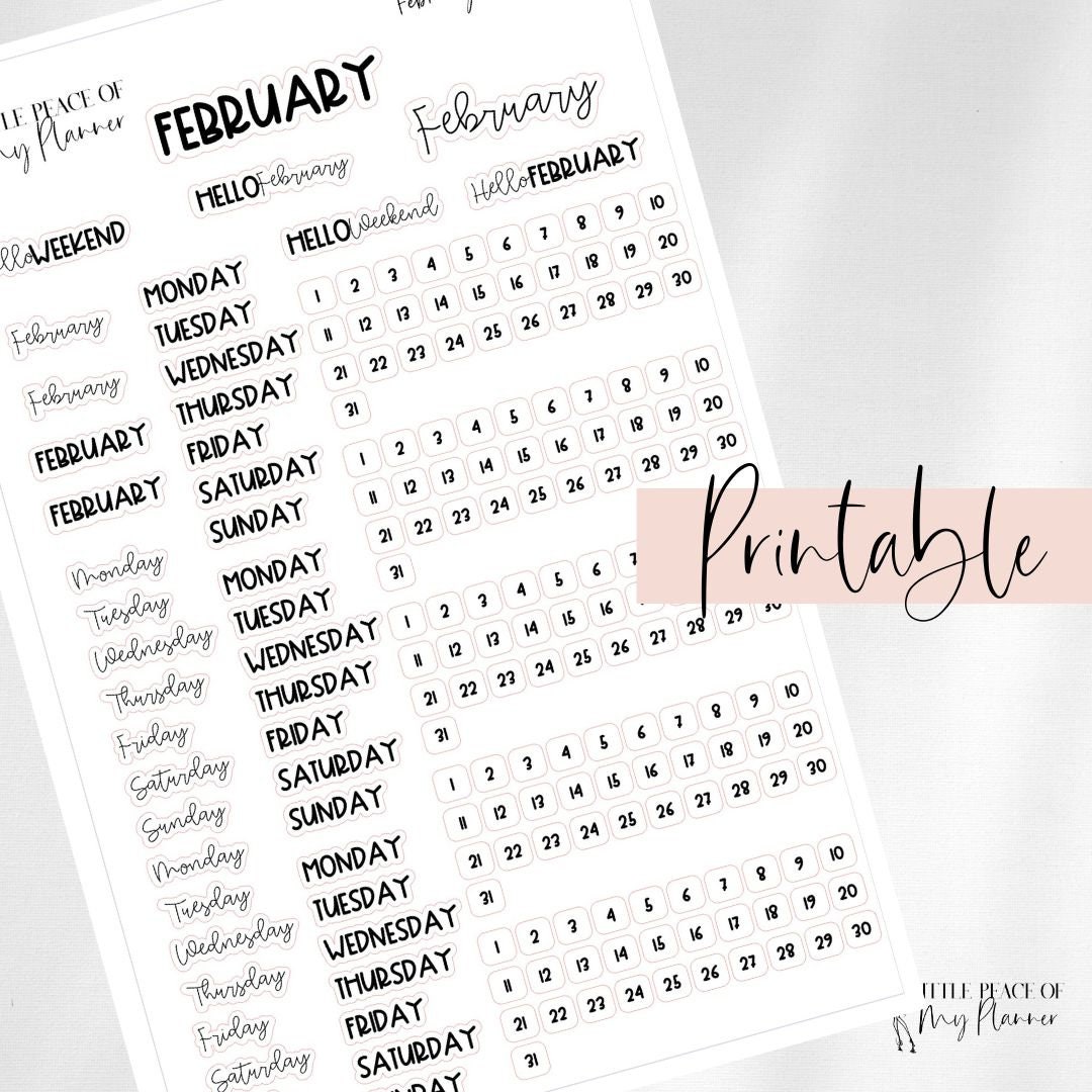 February Monthly Planner Sticker Kit Printable Planner Sticker Kit for ...