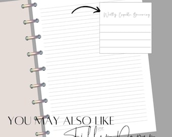 May include: A white lined filler paper insert for a binder. The words "Worthy Capable Becoming" are written in cursive at the top of a small section. The words "You May Also Like Filler Paper" are written at the bottom of the page.