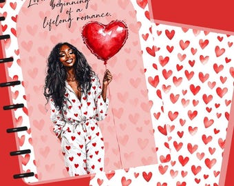 Portada de planificador "Amarte a ti mismo", cubierta laminada encuadernada en disco, portada de planificador para el Día de San Valentín con cita motivacional y cita de amor propio.