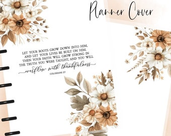 Planificador de fe lleno de agradecimiento, portada de Happy Planner con versículo bíblico Colosenses 2:7, portada para Happy Planner, planificador de anillos